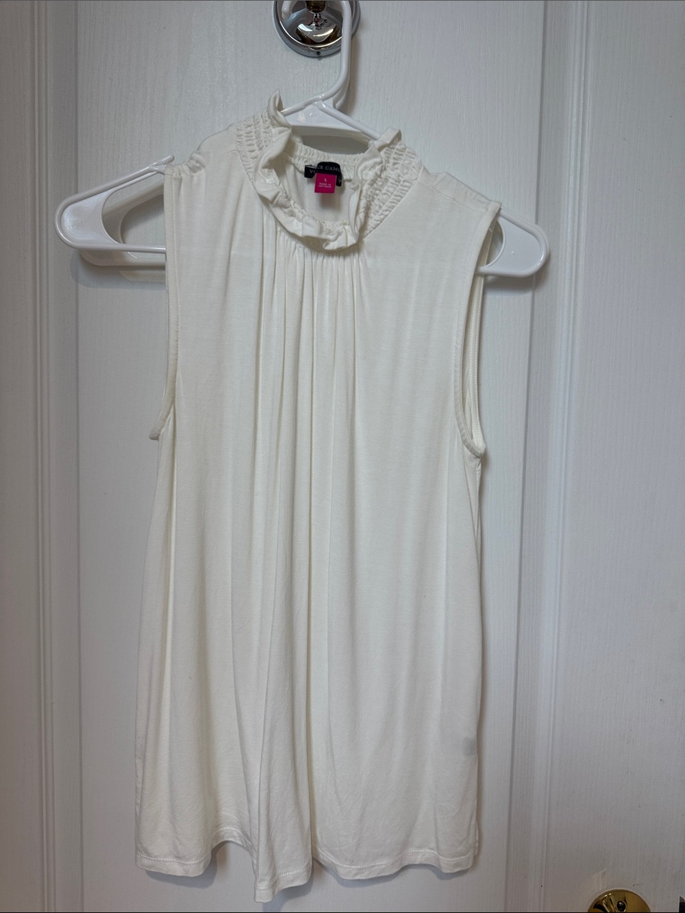 Vince Camuto Ivory Ruffled Mock Neck Sleeveless Top
